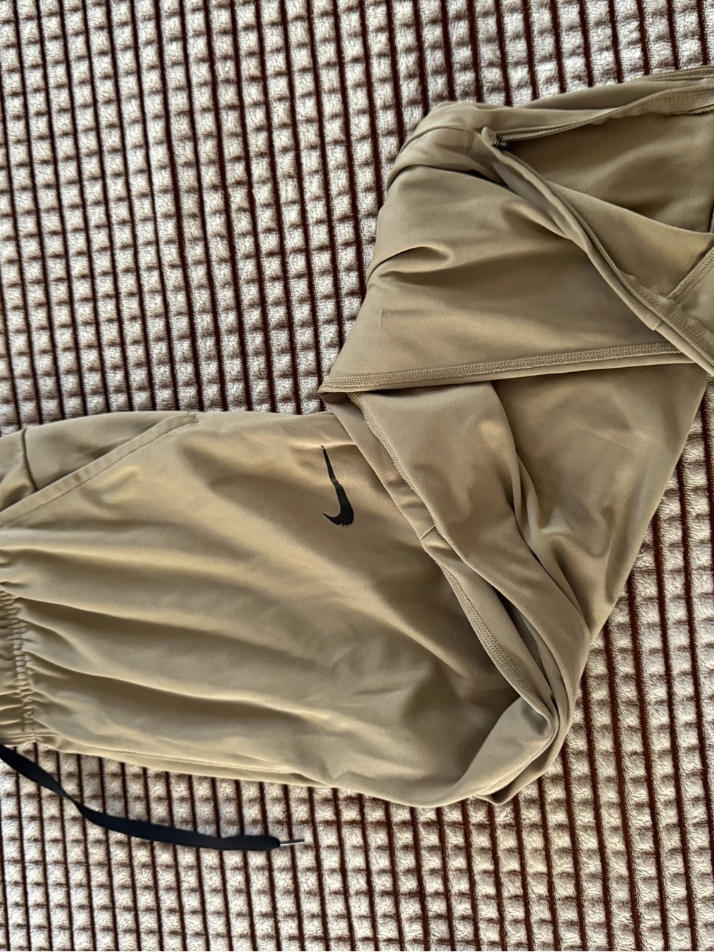 Nike Dri-FIT Performance Shorts in Tan with Black Swoosh